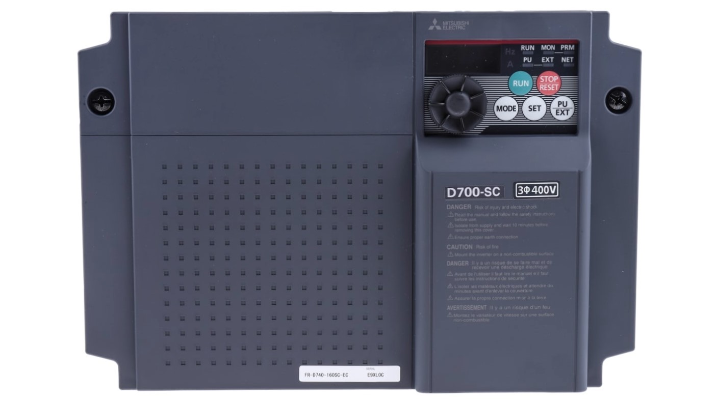 FR-D740-160SC-EC Mitsubishi Electric Inverter Drive, 3-Phase In, 0.2 - 400Hz Out 7.5 kW, 400 V ac, 16 A FR-D740, IP20