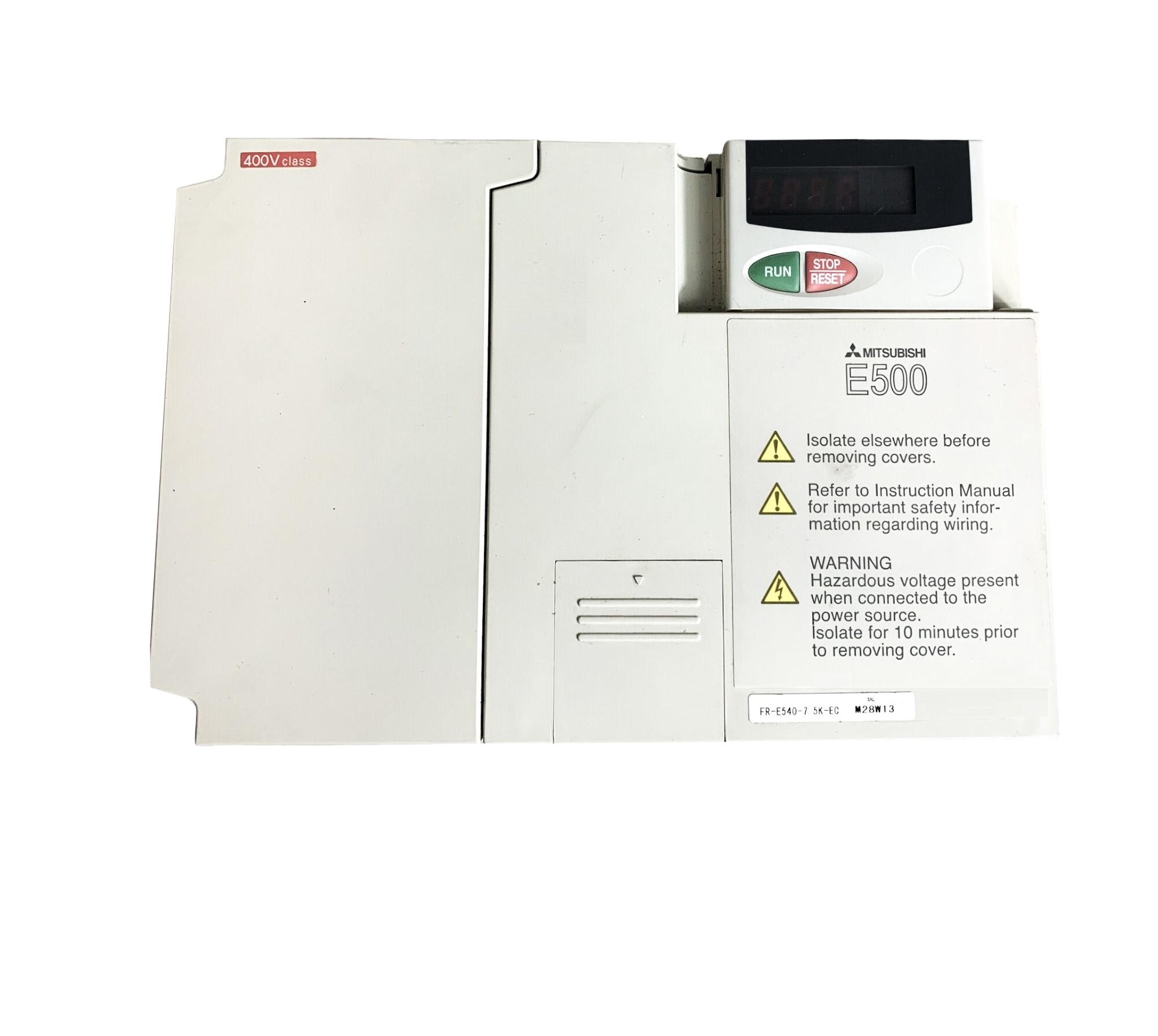 FR-E540-7.5K-EC Mitsubishi INVERTER DRIVE, VARIABLE FREQUENCY, 50/60 HZ, 10 HP, 7.5 KW, 15.1 AMP, FR-E500 SERIES