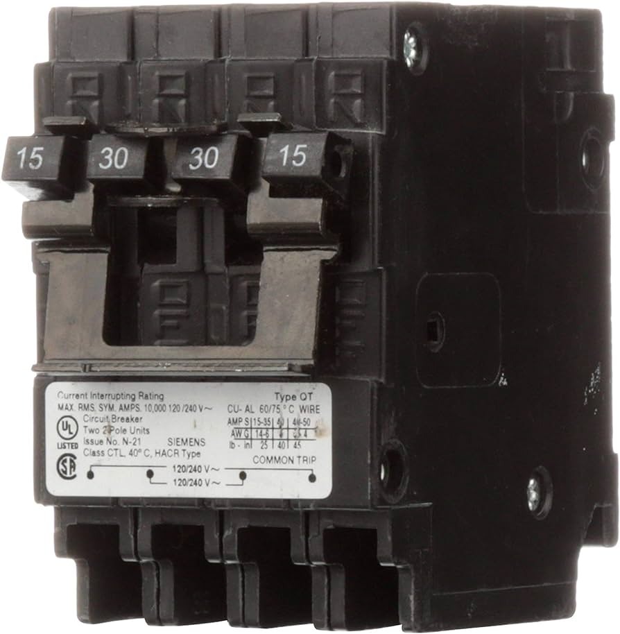 US2:Q21530CT2 Siemens Low Voltage Residential Circuit Breakers Miniature Thermal Mag Circuit Breakers - Duplex, Triplex, Quadplex are Circuit Protection Load Center Mains, Feeders, and Miniature Circuit Breakers. Type: QT Application: Electrical Distribution Standard: UL 489 Voltage Rating: 120/240V Amperage Rating: 15-30A Trip Range: Thermal Magnetic Interrupt Rating: 10 AIC Number Of Poles: 2P