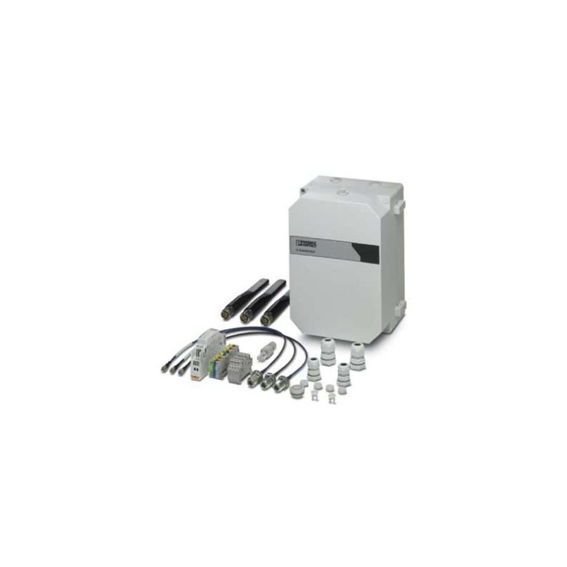 2701439 Phoenix Contact - Control box - FL RUGGED BOX OMNI-2 Control box set for constructing wireless systems for industrial applications, incl. three 2.4/5 GHz omnidirectional antennas that can be directly screwed on, IP66, with DIN rail, plugs, and screw connections, with 100 ... 240 V power supply unit, without devices