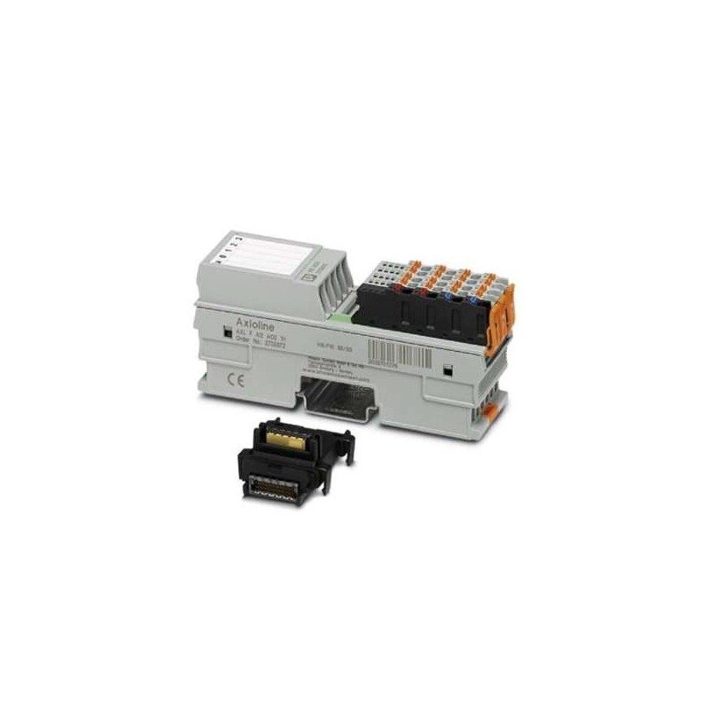 2702072 Phoenix Contact - I/O module - AXL F AI2 AO2 1H Axioline F, Analog I/O module, Analog inputs: 2, 0 V ... 5 V, -5 V ... 5 V, 0 V ... 10 V, -10 V ... 10 V, 0 mA ... 20 mA, 4 mA ... 20 mA, -20 mA ... 20 mA, connection method: 2-wire, Analog outputs: 2, 0 V ... 5 V, -5 V ... 5 V, 0 V ... 10 V, -10 V ... 10 V, 0 mA ... 20 mA, 4 mA ... 20 mA, -20 mA ... 20 mA, connection method: 2-wire, transmission speed in the local bus: 100 Mbps, degree of protection: IP20, including bus base module and Axioline F connectors