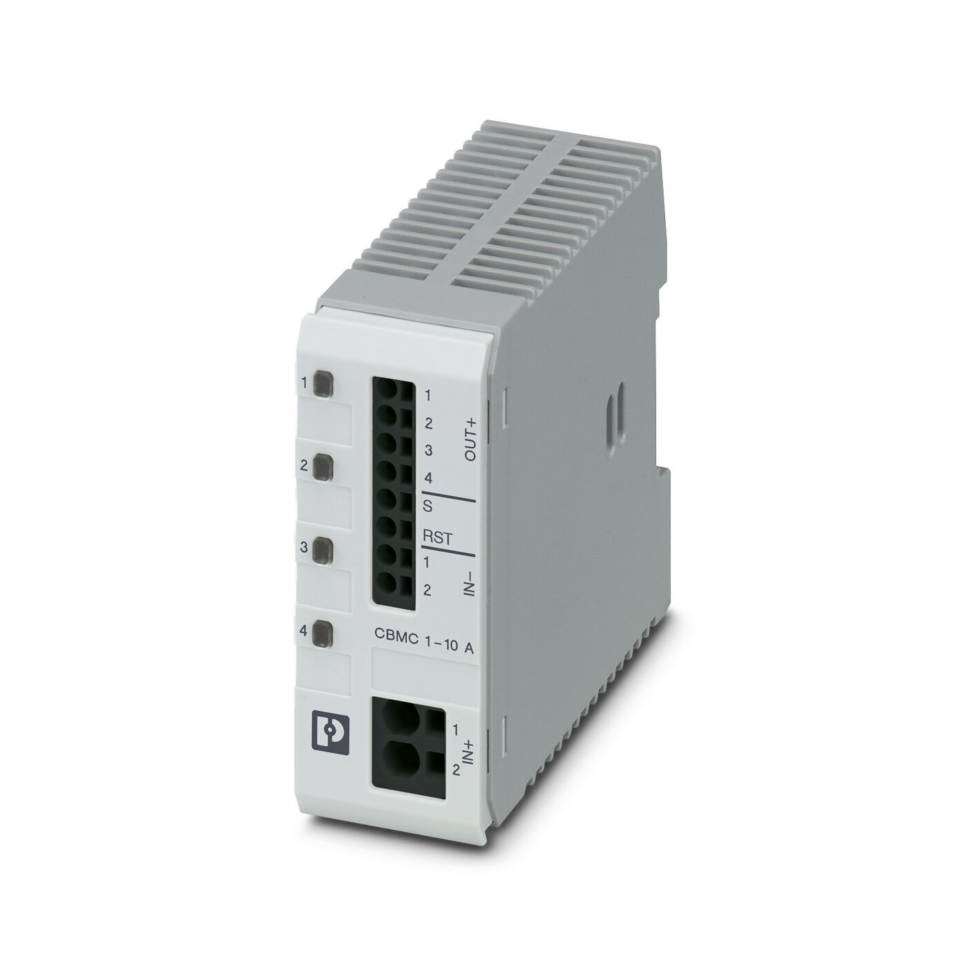 1065729 Phoenix Contact - CBMC E4 24DC/1-10A S-R Multi-channel electronic circuit breaker for protecting four loads at 24 V DC in the event of overload or short circuit. With status output, reset input, and electronic locking of the set nominal currents. For installation on DIN rails.