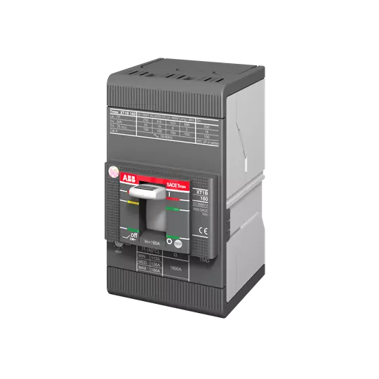 1SDA066802R1 ABB - XT1B 160 TMD 32-450 3p F F Box circuit breaker XT1B - Switching capacity Icu (415V) = 18kA - 160A- TMD thermomagnetic protection release with adjustable thermal threshold and fixed magnetic 32-450 3-poles fixed with front terminals.