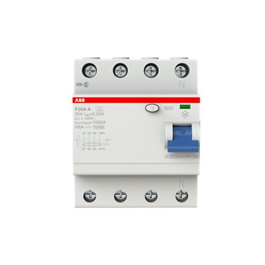 F204 A-25/0.03 ABB - 2CSF204101R1250 F427834 F200 Series: F204 A-25 / 0.03 pure differential switch for protection of sinusoidal currents and continuous with buttons components, In = 25A Idn = 30mA (4 poles)