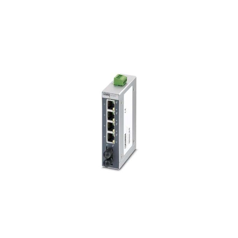 2891028 Phoenix Contact - Industrial Ethernet Switch - FL SWITCH SFNB 4TX/FX ST Ethernet switch, 4 TP RJ45 ports, 1 FO port, 100 Mbps full duplex in ST-D format, automatic detection of data transmission speed of 10 or 100 Mbps (RJ45), autocrossing function