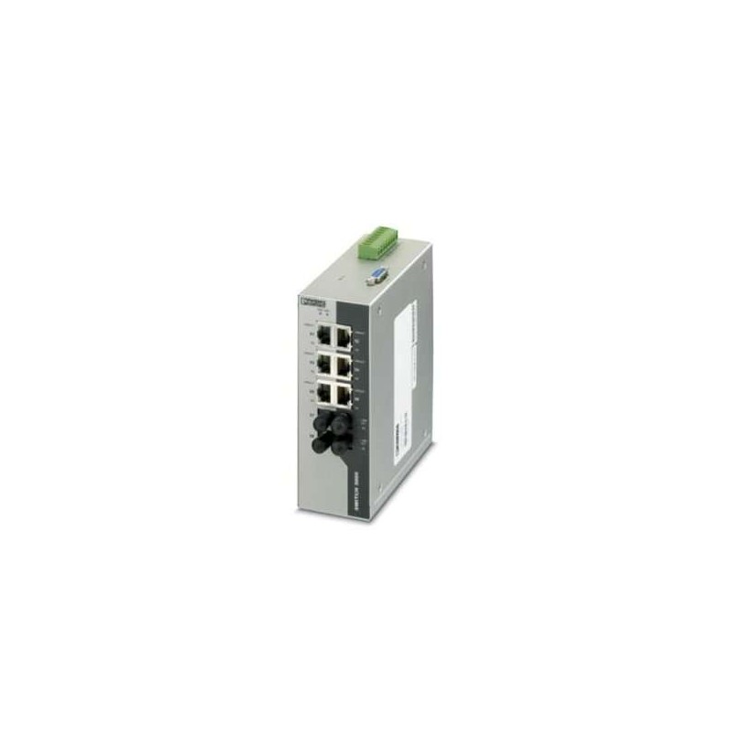 2891037 Phoenix Contact - Industrial Ethernet Switch - FL SWITCH 3006T-2FX ST Managed Ethernet switch with six RJ45 ports at 10/100 Mbps, two ST format fiber optic ports and an operating temperature of -40°C ... +75°C