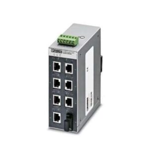 2891046 Phoenix Contact - FL SWITCH SFNT 7TX/FX-C Wide-temperature Ethernet switch, 7 TP RJ45 ports, 1 FO port, 100 Mbps full duplex in SC-D format, automatic detection of data transmission speed of 10/100 Mbps (RJ45), autocrossing function, autocrossing function, reads QoS priority messages, accepts security frames. Conformal coating for harsh environments.
