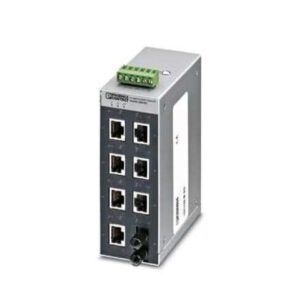 2891047 Phoenix Contact - Industrial Ethernet Switch - FL SWITCH SFNT 7TX/FX ST-C Wide-temperature Ethernet switch, 7 TP RJ45 ports, 1 FO port, 100 Mbps full duplex in ST format, automatic detection of data transmission speed of 10/100 Mbps (RJ45), autocrossing function, autocrossing function, reads QoS priority messages, accepts security frames. Conformal coating for harsh environments.