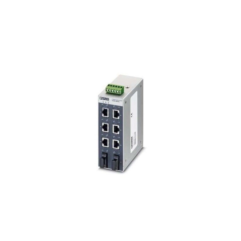 2891048 Phoenix Contact - Industrial Ethernet Switch - FL SWITCH SFNT 6TX/2FX-C Wide-temperature Ethernet switch, 6 TP RJ45 ports, 2 FO ports, 100 Mbps full duplex in SC-D format, automatic detection of data transmission speed of 10 or 100 Mbps (RJ45), autocrossing function, autocrossing function, reads QoS priority messages, accepts security frames. Conformal coating for harsh environments.