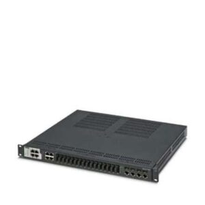 2891080 Phoenix Contact - Industrial Ethernet Switch - FL SWITCH 4808E-16FX SM-4GC Rack-mount managed Ethernet switch meets IEC 61850-3 and IEEE 1613. Provides eight RJ45 ports at 10/100 Mbps, 16 SC-D SM fiber ports at 100 Mbps and four gigabit combo ports (10/100/1000 Mbps RJ45 connection 1000 Mbps fiber optic connection requires 1000 Mbps SFP module).