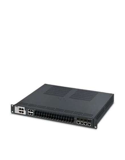 2891085 Phoenix Contact - Industrial Ethernet Switch - FL SWITCH 4808E-16FX ST-4GC Rack-mount managed Ethernet switch meets IEC 61850-3 and IEEE 1613. Provides eight RJ45 ports at 10/100 Mbps, 16 ST MM fiber ports at 100 Mbps and four gigabit combo ports (10/100/1000 Mbps RJ45 connection 1000 Mbps fiber optic connection requires 1000 Mbps SFP module).