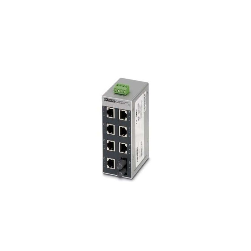 2891110 Phoenix Contact - Industrial Ethernet Switch - FL SWITCH SFN 7TX/FX ST Ethernet Switch, 7 TP RJ45 ports, 1 FO port, 100 Mbps full duplex in ST-D format, automatic detection of data transmission speed of 10 or 100 Mbps (RJ45), autocrossing function
