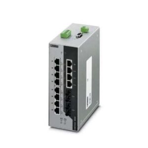 2891161 Phoenix Contact - Industrial Ethernet Switch - FL SWITCH 4012T-2GT-2FX ST Managed Ethernet switch with twelve RJ45 ports at 10/100 Mbps, two RJ45 ports at 10/100/1000 Mbps and two ST fiber optic ports at 100 Mbps. Wide operating temperature of -40 °C  +75 °C.
