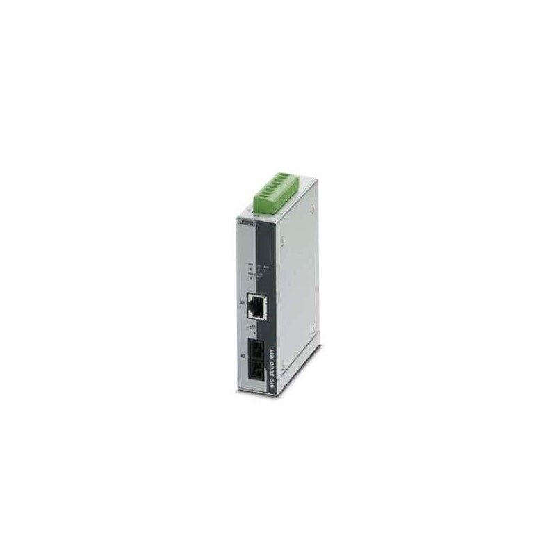 2891315 Phoenix Contact - FO converters - FL MC 2000T SC FO converter with SC duplex fiber optic connection (1300 nm), for converting 100Base-TX to multi-mode fiberglass. Auto MDI(X) function and comprehensive link diagnostics. DIN rail mountable with wide operating temperature range.