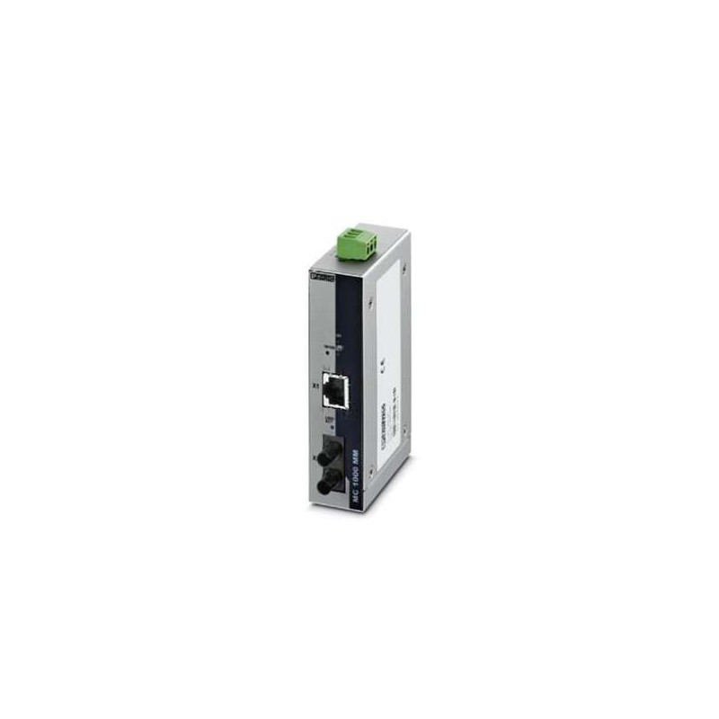 2891321 Phoenix Contact - FO converters - FL MC 1000 ST FO converter with ST fiber optic connection (1300 nm), for converting 100Base-TX to multi-mode fiberglass. Auto MDI(X) function and comprehensive link diagnostics. DIN rail mountable.