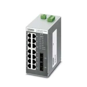 2891954 Phoenix Contact - Industrial Ethernet Switch - FL SWITCH SFNT 14TX/2FX Wide temperature Ethernet switch, 14 TP RJ45 ports, automatic detection of data transmission speed of 10 or 100 Mbps (RJ45), autocrossing function. Two FO ports in SC format.