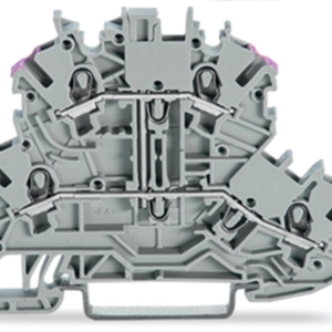 2000-2208 Wago Double-decker clamp; Feed-through clamp for 4 conductors; L; without label holder; internal bridge connection; conductor input with purple signal; for DIN rail 35 x 15 and 35 x 7.5; Push-in CAGE CLAMP; 1.00 mm²; grey