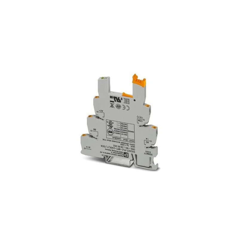 2900262 Phoenix Contact - Relay base - PLC-BPT- 24DC/ 1/SEN 6.2 mm PLC basic terminal block for input functions with push-in connection, without relay or solid-state relay, for mounting on DIN rail NS 35/7,5, with sensor supply voltage distribution (BB), 1 N/O contact, input voltage 24 V DC