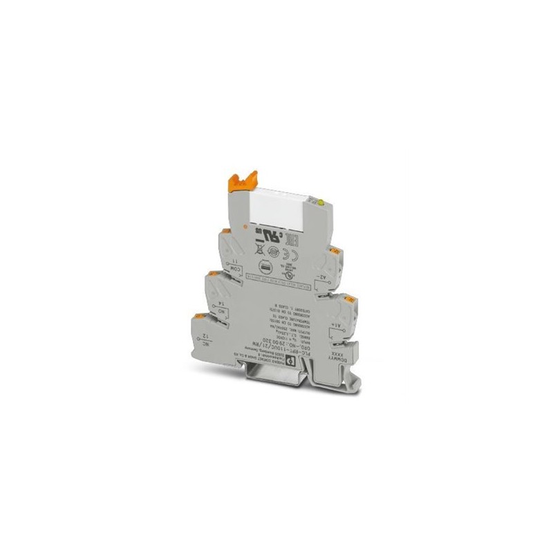 2900320 Phoenix Contact - Relay Module - PLC-RPT-110UC/21/RW PLC-INTERFACE for railway applications, consisting of basic terminal block with push-in connection and plug-in miniature relay with power contact, range: 0.7 x UN to 1.25 x UN, temperature class TX: -40C to +70C, 1 PDT, input voltage 110 V DC