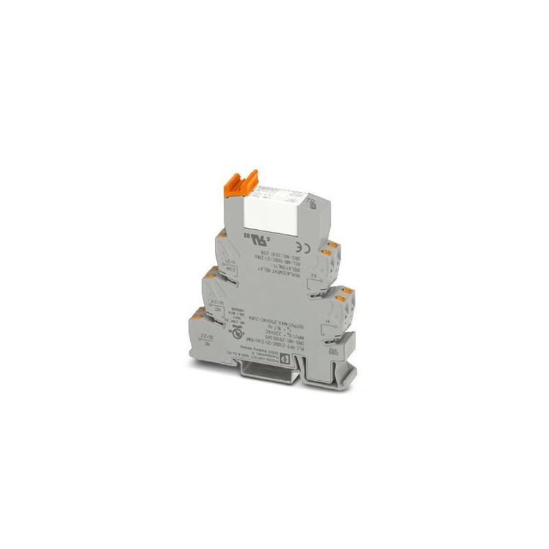 2900345 Phoenix Contact - Relay Module - PLC-RPT-230UC/21-21AU/RWF PLC-INTERFACE for railway applications, consisting of basic terminal block with push-in connection and plug-in miniature relay with multi-layer gold contact, range: 0.75 x UN to 1.15 x UN, nominal input frequency 16.7 Hz, 2 PDTs, input voltage 230 V AC