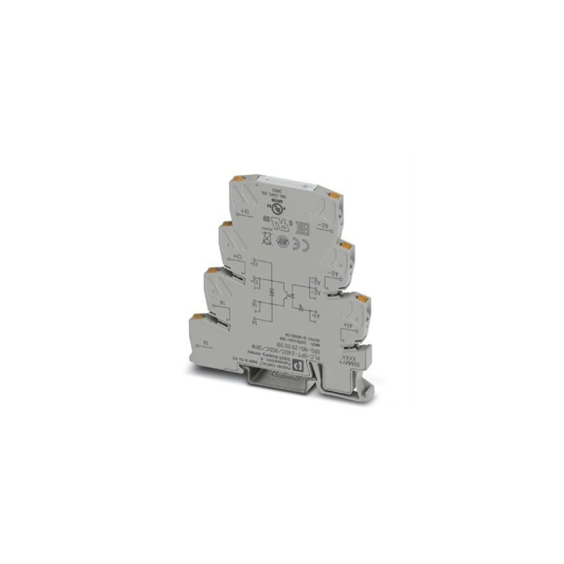 2900391 Phoenix Contact - Solid-state relay module - PLC-OPT- 24DC/110DC/3RW PLC-INTERFACE for railway applications, consisting of basic terminal block with push-in connection and integrated miniature solid-state relay, range: 0.7 x UN to 1.25 x UN, temperature range: -25C to +70C, 1 N/O contact, input: 24 V DC, output: 12 - 140 V DC/3 A