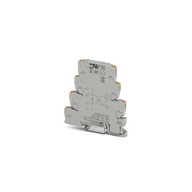 2900395 Phoenix Contact - Solid-state relay module - PLC-OPT- 96DC/110DC/3RW PLC-INTERFACE for railway applications, consisting of basic terminal block with push-in connection and integrated miniature solid-state relay, range: 0.7 x UN to 1.25 x UN, temperature range: -25C to +70C, 1 N/O contact, input: 96 V DC, output: 12 - 140 V DC/3 A