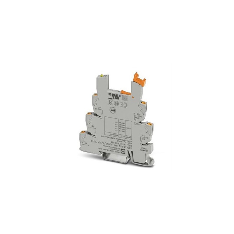 2900456 Phoenix Contact - Relay base - PLC-BPT-120UC/ 1/SEN/SO46 6.2 mm PLC basic terminal block with interference current and interference voltage protection on the control side, with push-in connection, without relay or solid-state relay, with sensor supply voltage distribution (BB), 1 N/O contact, input voltage 120 V AC