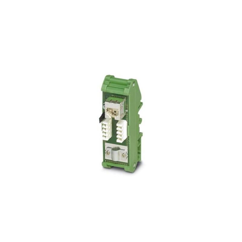 2901645 Phoenix Contact - Patch panels - FL-PP-RJ45-LSA Patch panel, one RJ45 socket to 8 IDC connection terminal blocks (1:1 assignment), CAT5e, 10/100/1000 Mbps, DIN rail mounting, IP20, option of shield contacting on DIN rail via jumpers