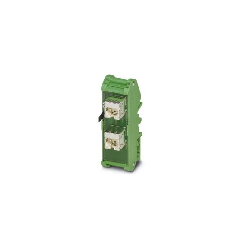 2901646 Phoenix Contact - Patch panels - FL-PP-RJ45/RJ45 Patch panel, two RJ45 sockets (1:1 assignment), CAT5e, 10/100/1000 Mbps, DIN rail mounting, IP20, option of shield contacting on DIN rail via jumpers