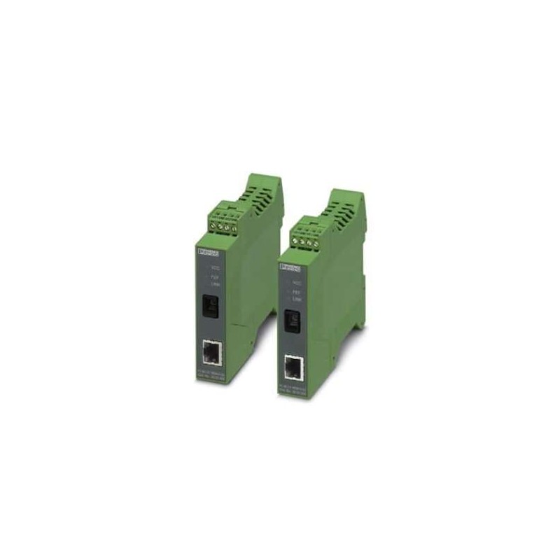 2902660 Phoenix Contact - FO converters - FL MC EF WDM-SET SC FO converter set, consisting of type A devices and type B devices, for full duplex transmission from 10/100Base-T(X) to individual simplex fiberglass with WDM (wavelength division multiplex) technology. SC simplex fiber optic connection (1550/1310 nm).
