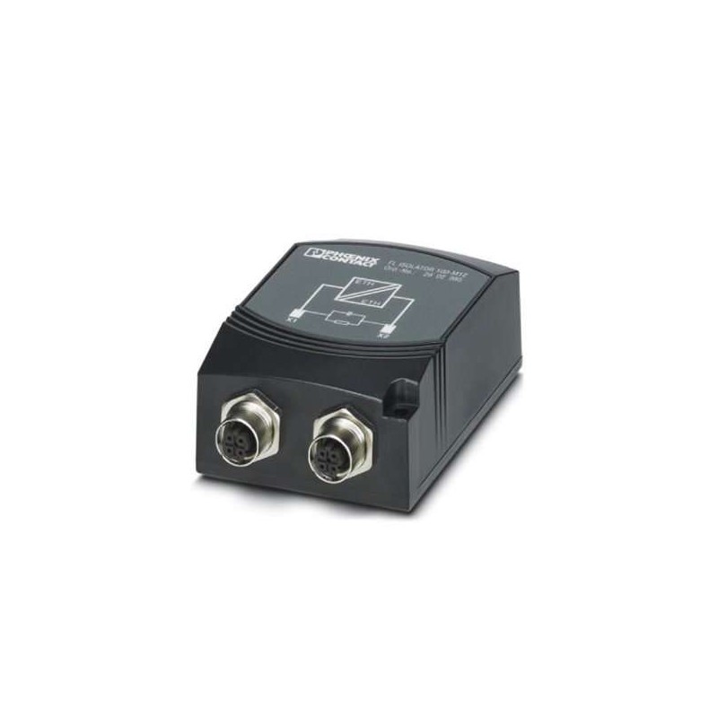 2902985 Phoenix Contact - Network isolator - FL ISOLATOR 100-M12 Passive network isolator for electrical isolation in Ethernet networks. For the protection of Ethernet devices against potential differences of up to 4 kV. Can be used for transmission speeds of up to 100 Mbps. Ethernet connection via two M12 sockets (D-coded).