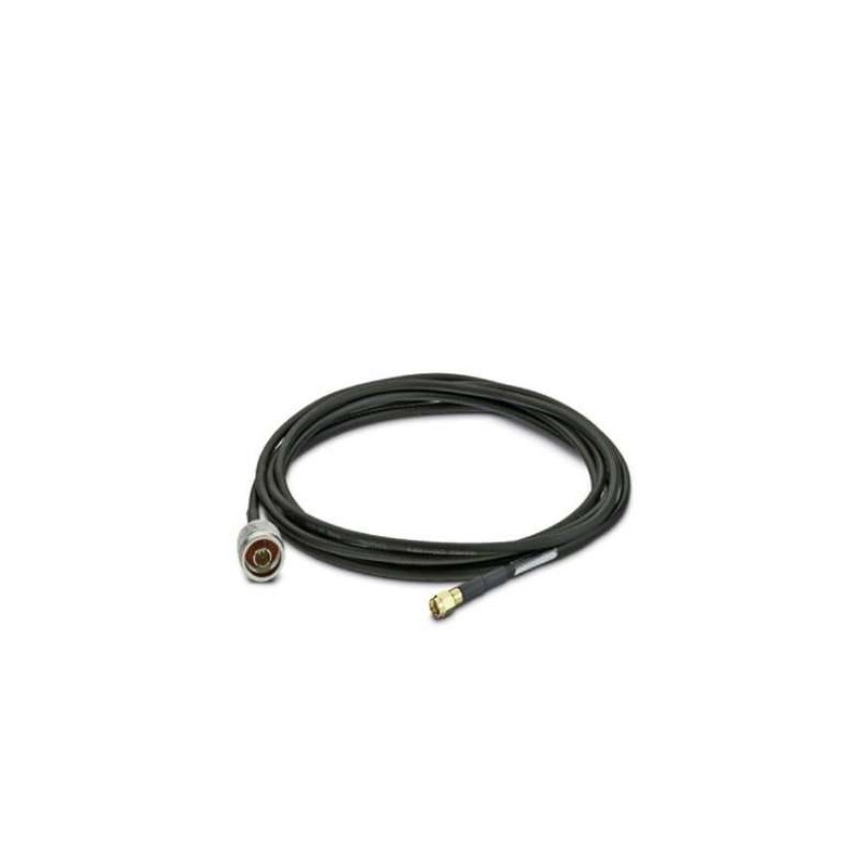 2903266 Phoenix Contact - Antenna cable - RAD-PIG-RSMA/N-3 Antenna cable, outside diameter: 5 mm (0.2 in.), inner conductor: solid, attenuation: 1.2 / 2.0 / 3.0 dB at 0.9 / 2.4 / 5.8 GHz, connection: N (male) -> RSMA (male), cable length: 3 m (10 ft.)