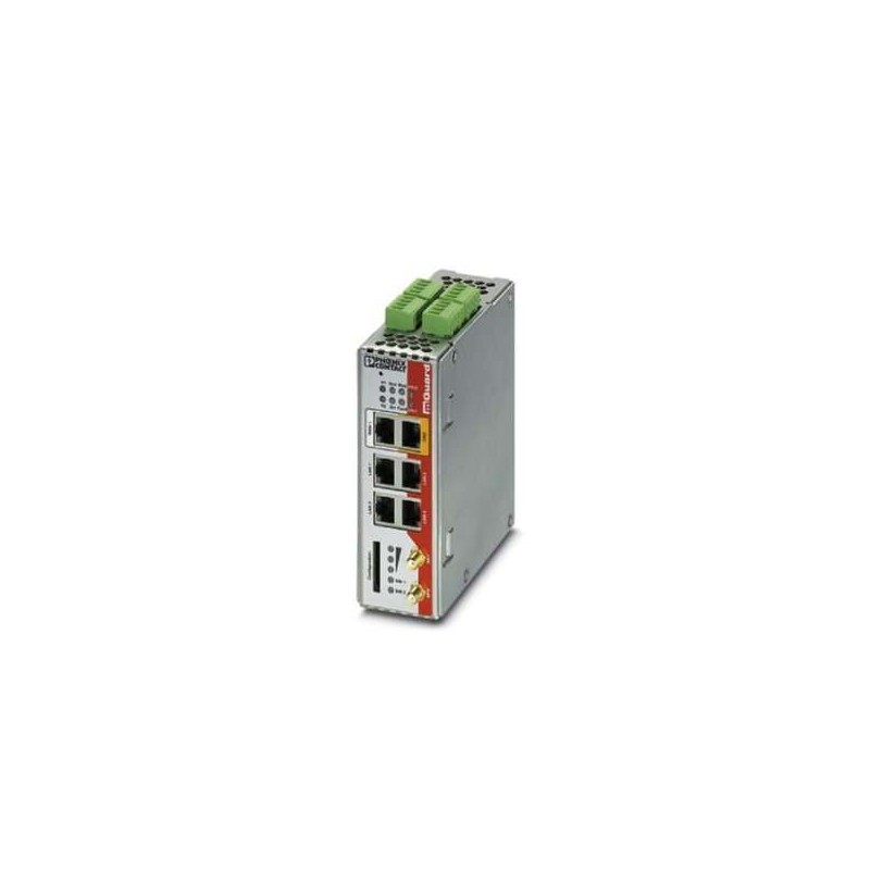 2903440 Phoenix Contact - Router - TC MGUARD RS4000 3G VPN Security device, WAN, and mobile phone interface. SD card slot. 10 VPN tunnels, intelligent firewall with full scope of functions, router with NAT/1:1 NAT, optional CIFS integrity monitoring. 4-port managed switch. 2 SIM card slots. GPS receiver.