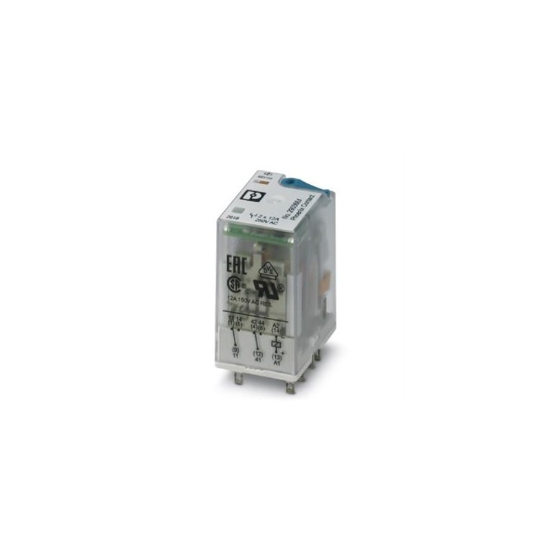 2903661 Phoenix Contact - Single relay - REL-IR2/LDP- 48DC/2X21 Plug-in industrial relay with power contacts, 2 PDTs, test key, status LED, freewheeling diode, mechanical switch position indicator, polarity: A1+, A2-, input voltage: 48 V DC