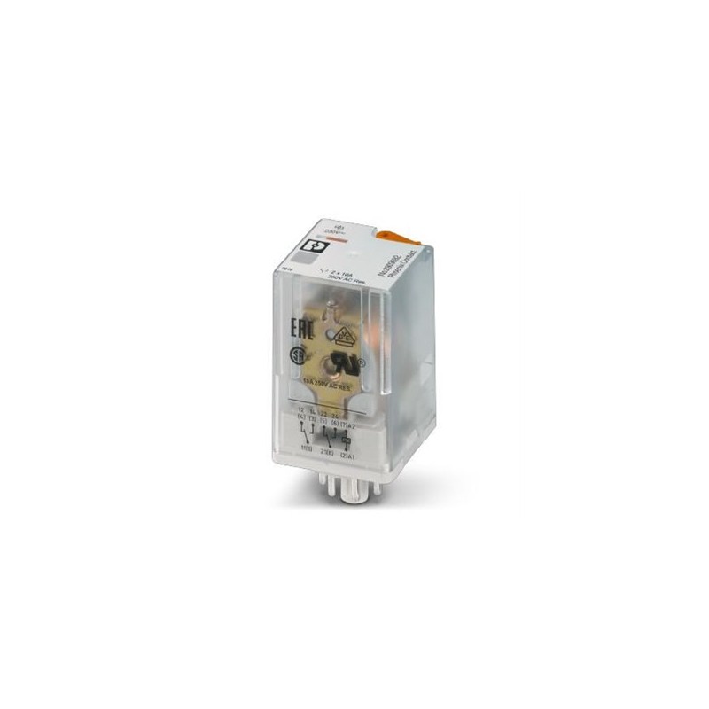 2903692 Phoenix Contact - Single relay - REL-OR2/L-230AC/2X21 Pluggable octal relay with power contacts, 2 PDT, test button, mechanical switching position indication, coil voltage 230 V AC
