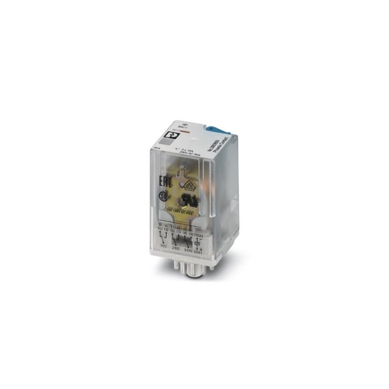 2903693 Phoenix Contact - Single relay - REL-OR3/LDP-24DC/3X21 Plug-in octal relays with power contacts, 3 PDTs, test button, freewheeling diode, mechanical switch position indicator, polarity: A1+, A2-, input voltage: 24 V DC