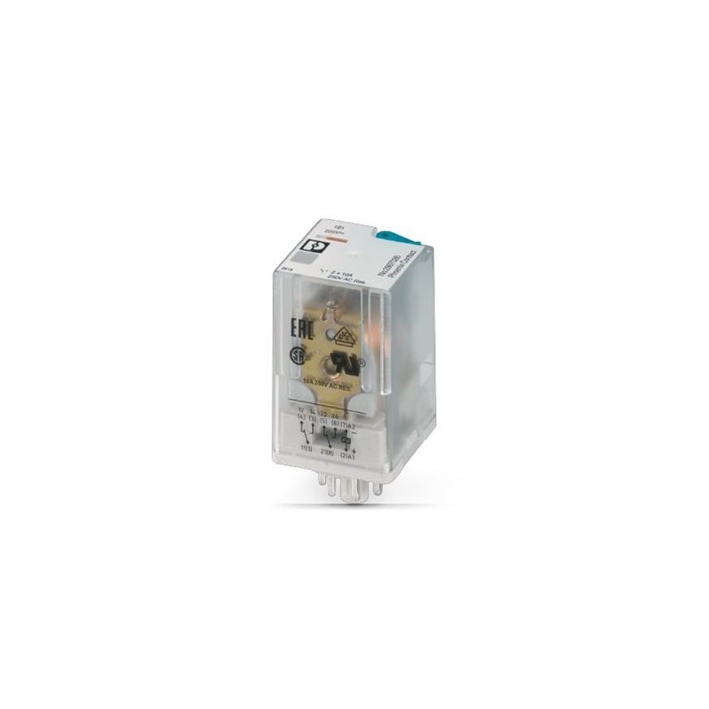 2907026 Phoenix Contact - Single relay - REL-OR2/LDP-220DC/2X21 Plug-in octal relay with power contacts, 2 change-over contacts, test key, mechanical switch position display, coil voltage: 220VDC, response voltage at 23C without pre-excitation 60% ... 80% of the rated voltage (132VDC ... 176VDC)