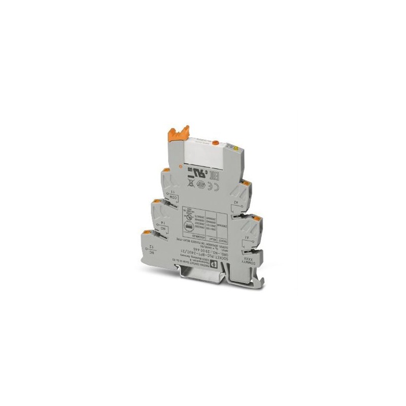 2909668 Phoenix Contact - Relay Module - PLC-RPT- 24UC/21/MS PLC-INTERFACE, consisting of PLC-BPT.../21 basic terminal block with Push-in connection and plug-in miniature relay with power contact and manual operation, 1 changeover contact, 24VAC/DC input voltage