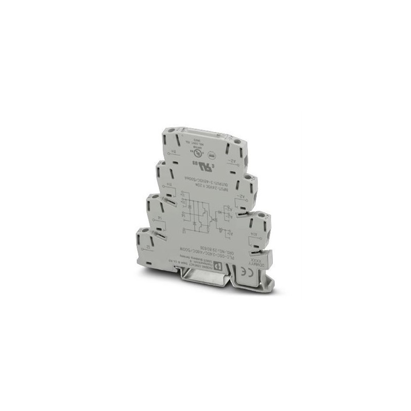 2980636 Phoenix Contact - Solid-state relay module - PLC-OSC- 24DC/ 48DC/500/W PLC electronic PDT, integrated optocoupler, with screw connection, for mounting on DIN rail NS 35/7.5, input: 24 V DC, output: 3 - 48 V DC/500 mA