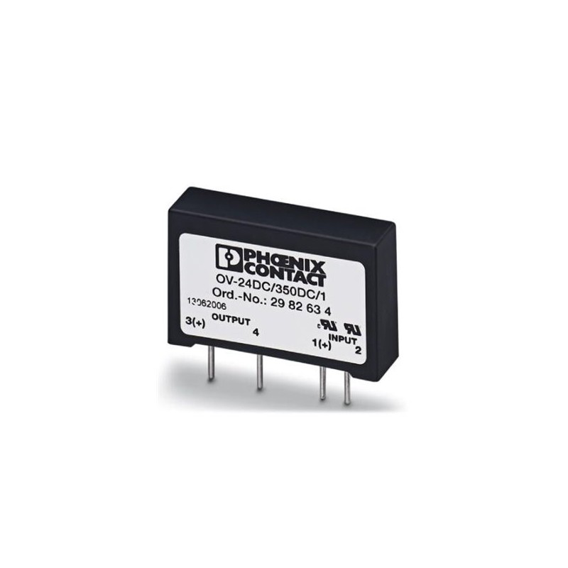 2982634 Phoenix Contact - Semi-conductor relay - OV-24DC/350DC/1 Solid-state relay, for signal amplification and isolation of the control and load circuits, can be plugged in the solderable plug-in bases SIM-AMS or with PCB connection for mounting directly onto the PCB, input: 4.25-32 V DC, output: 1-350 V DC/1 A