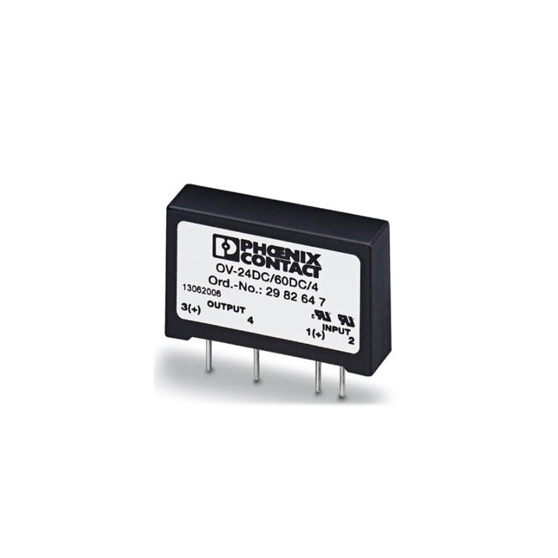 2982647 Phoenix Contact - Semi-conductor relay - OV-24DC/ 60DC/4 Solid-state relay, for signal amplification and isolation of the control and load circuits, can be plugged in the solderable plug-in bases SIM-AMS or with PCB connection for mounting directly onto the PCB, input: 4.25-32 V DC, output: 1-60 V DC/4 A