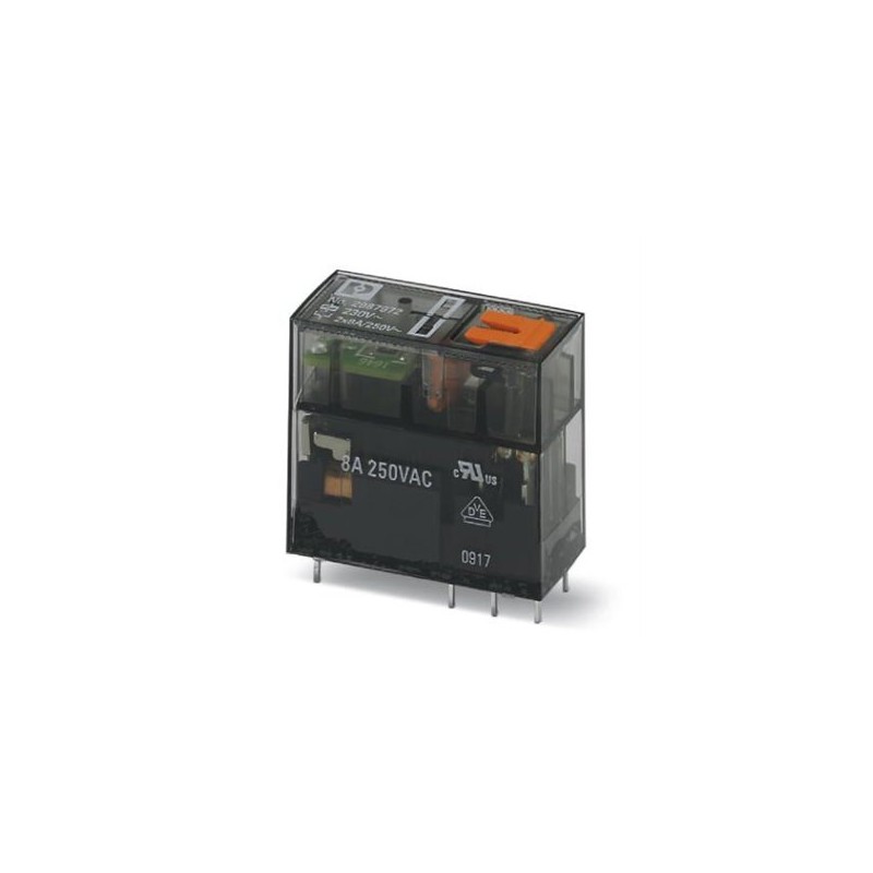 2987972 Phoenix Contact - Single relay - REL-MR-230AC/21-21/MS Plug-in miniature relay, with power contact, 2 PDTs, test button, mechanical switch position indicator, status LED, coil voltage 230 V AC