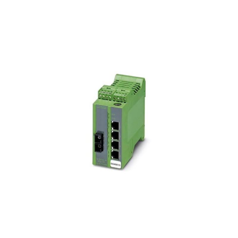 2989433 Phoenix Contact - Industrial Ethernet Switch - FL SWITCH LM 4TX/1FX-E Ethernet Lean Managed Switch with four 10/100 Mbps RJ45 ports and one 100 Mbps FX-SC multi-mode port, preconfigured for EtherNet/IP