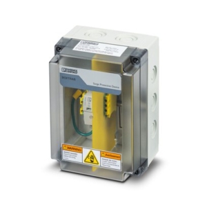 2908683 Phoenix Contact - BXT-4XP-SEC-T3-230-FM Wall-mounted NEMA 4/4X (IP66/67) polycarbonate enclosure with surge protection for 240 V AC/DC power and a divided compartment ready for additional Isolated Loop Protection.