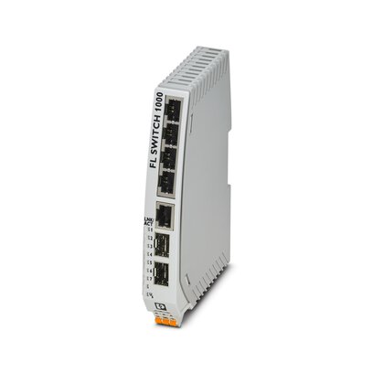 1085171 Phoenix Contact - FL SWITCH 1105N-2SFP Narrow Ethernet switch, five RJ45 ports with 10/100/1000 Mbps on all ports, automatic data transmission speed detection, autocrossing function, and QoS