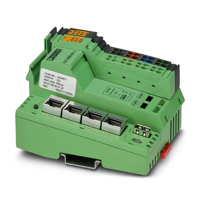 2404671 Phoenix Contact - ILC 2050 BI-L Modular Inline controller for automation applications in the fields of building technology, infrastructure, and energy technology. Equipped with two logically separated IP address interfaces each with 2 integrated Fast Ethernet ports. Configurable assignment of the Ethernet ports for the use of the Spanning Tree Protocol, daisy chain and redundant ring structures for optimum availability. 4 LAN, 2 USB, and 2 RS-485 interfaces are integrated. It enables the direct connection of LonMark TP/FT-10 networks. The data point connections can be extended with up to 63 Inline I/O modules.