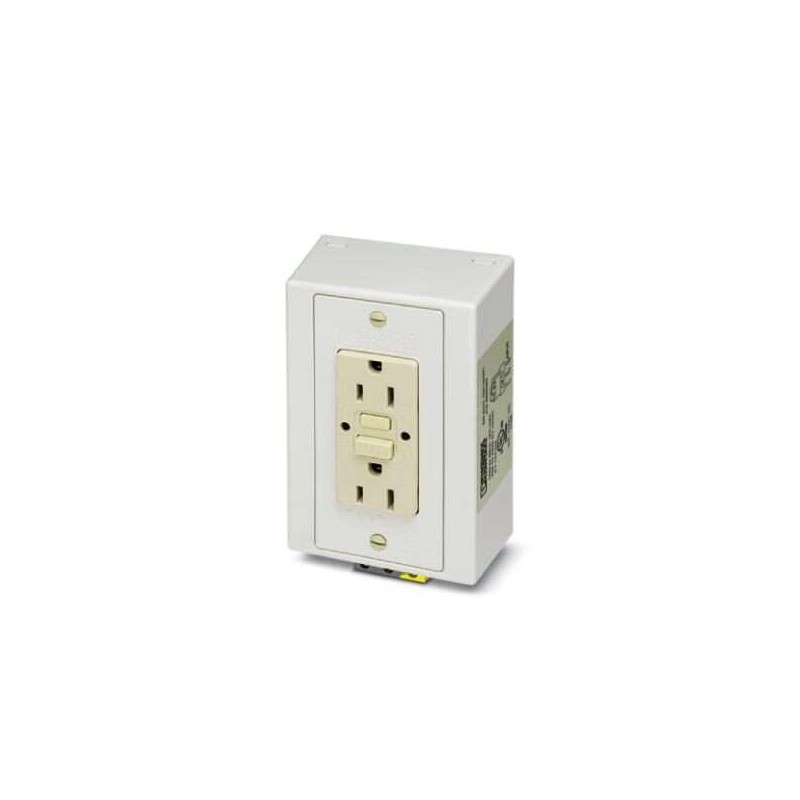 5600462 Phoenix Contact - EM-DUO/120/15/GFI - Socket Rail-mounted dual power outlet with two 120 V AC/15 A receptacles equipped with ground fault circuit interruption (GFCI) for 35 mm DIN rail per EN 60715