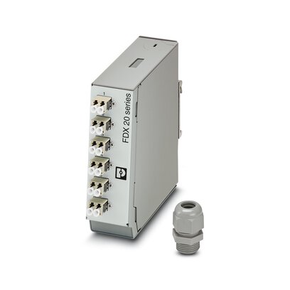 1019710 Phoenix Contact - FOC-FDX20-PP-LCD6-MM Distributor, design: Rail-mountable module, degree of protection: IP20, material: Metal, connection method: Splicing, cable outlet: above and below, housing size: 1, color: gray