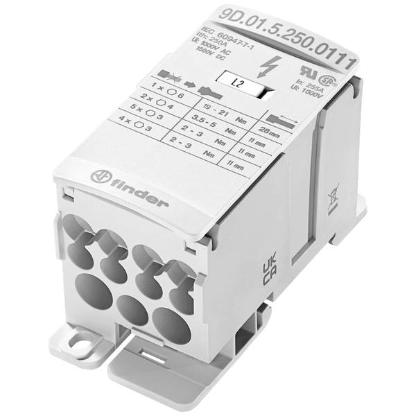 9D.01.5.250.0111 Finder Finder 9D.01.5.250.0111 White 12-pin distributor 35 mm 250 A 1000 VAC, 1500 VDC Conductor type L, N, PE