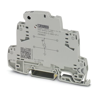 2906837 Phoenix Contact - TTC-6-MOV-C-24DC-UT-I Medium surge protection with integrated status indicator for a signal wire with grounded reference potential.